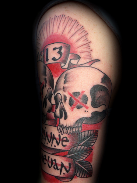 Skull Tattoo Head. Red and Black Skulls
