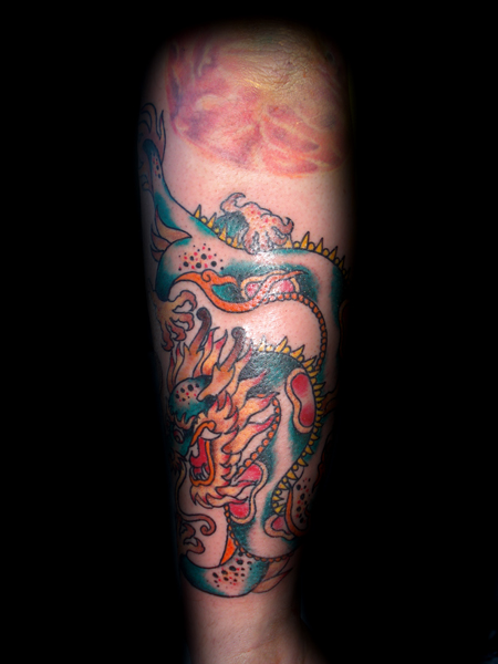 Tagged asian unfluenced, colour, dragon, red hot and blue tattoo, tattoo, 