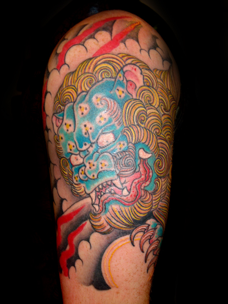 Tagged asian, asian unfluenced, foo dog, red hot and blue tattoo, tattoo, 