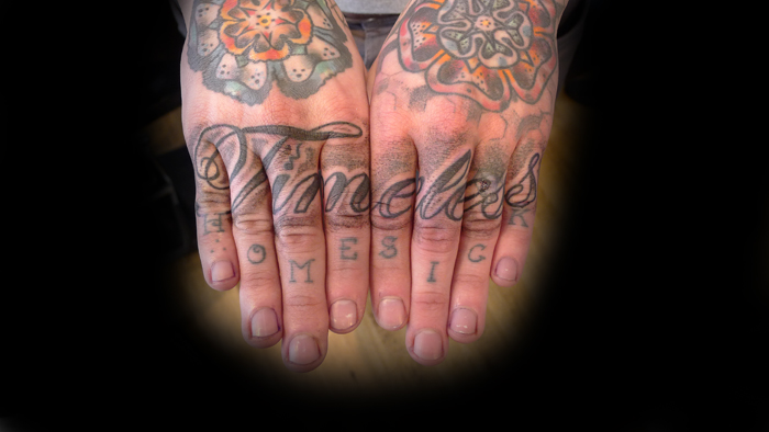 Tagged black and grey blackwork hand hand tattoo red hot and blue 